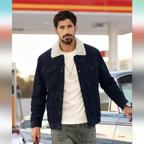 Tacvasen Mens Corduroy Jacket Fleece Sherpa Lined Navy Size Large - Picture 6 of 8